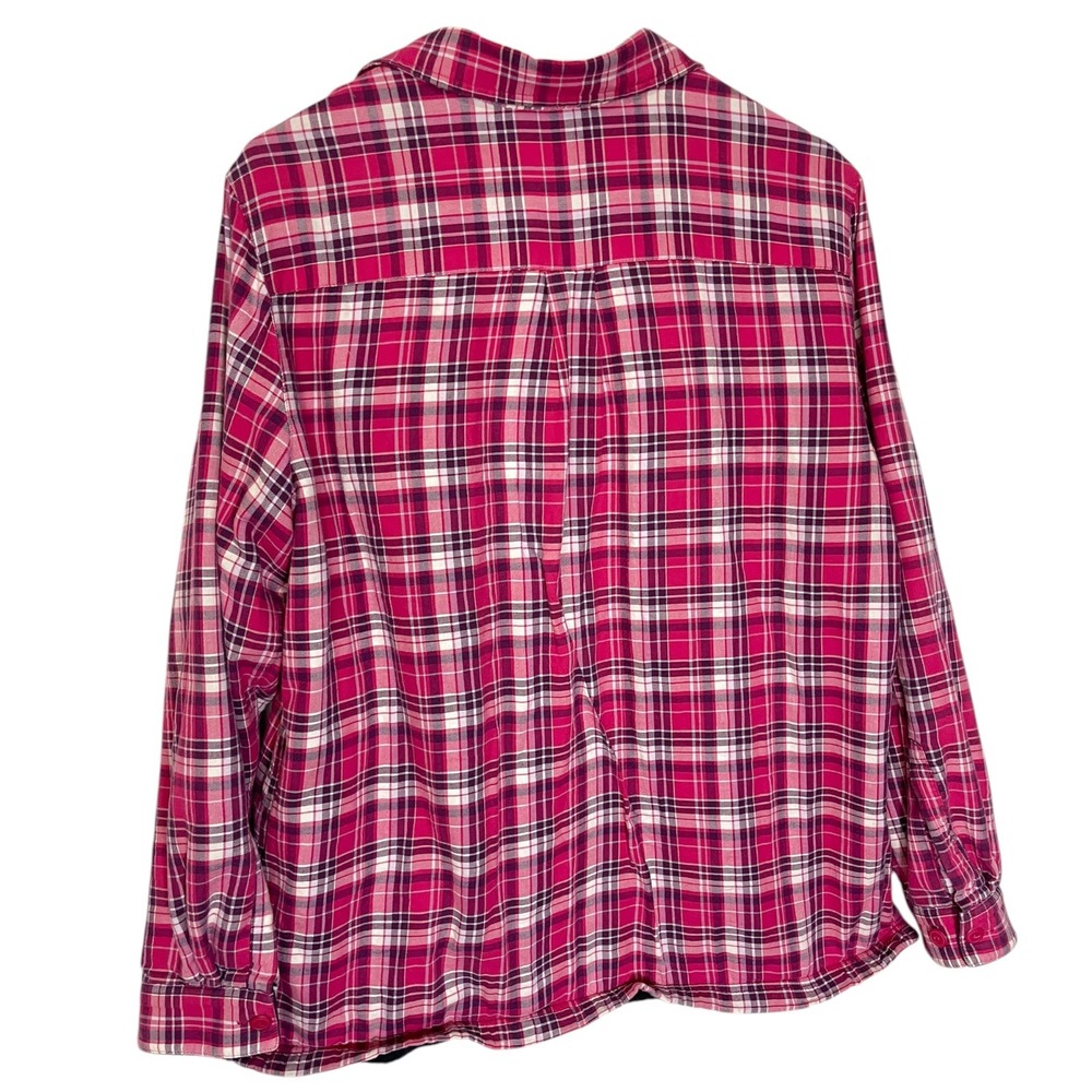 LL Bean L Pink Plaid Fleece Lined Flannel Shirt Jacket Gorpcore Cabin Outdoor - Picture 2 of 9
